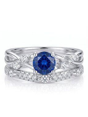 Blue Sapphire Bridal Set 925 Sterling Silver Charmed Aroma Evil Eye